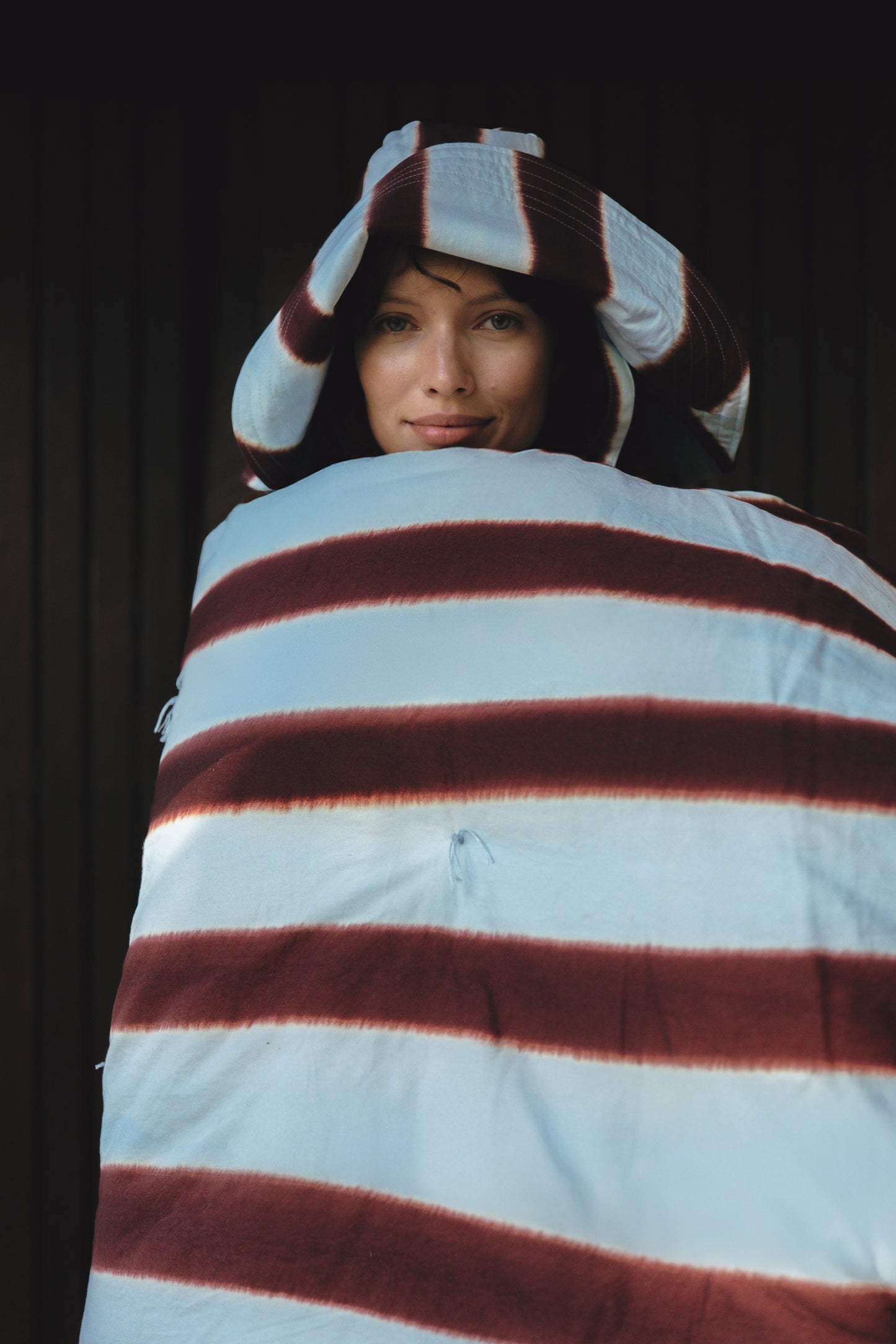 Striped Mattress and Pillow Cover Set Blue Brown