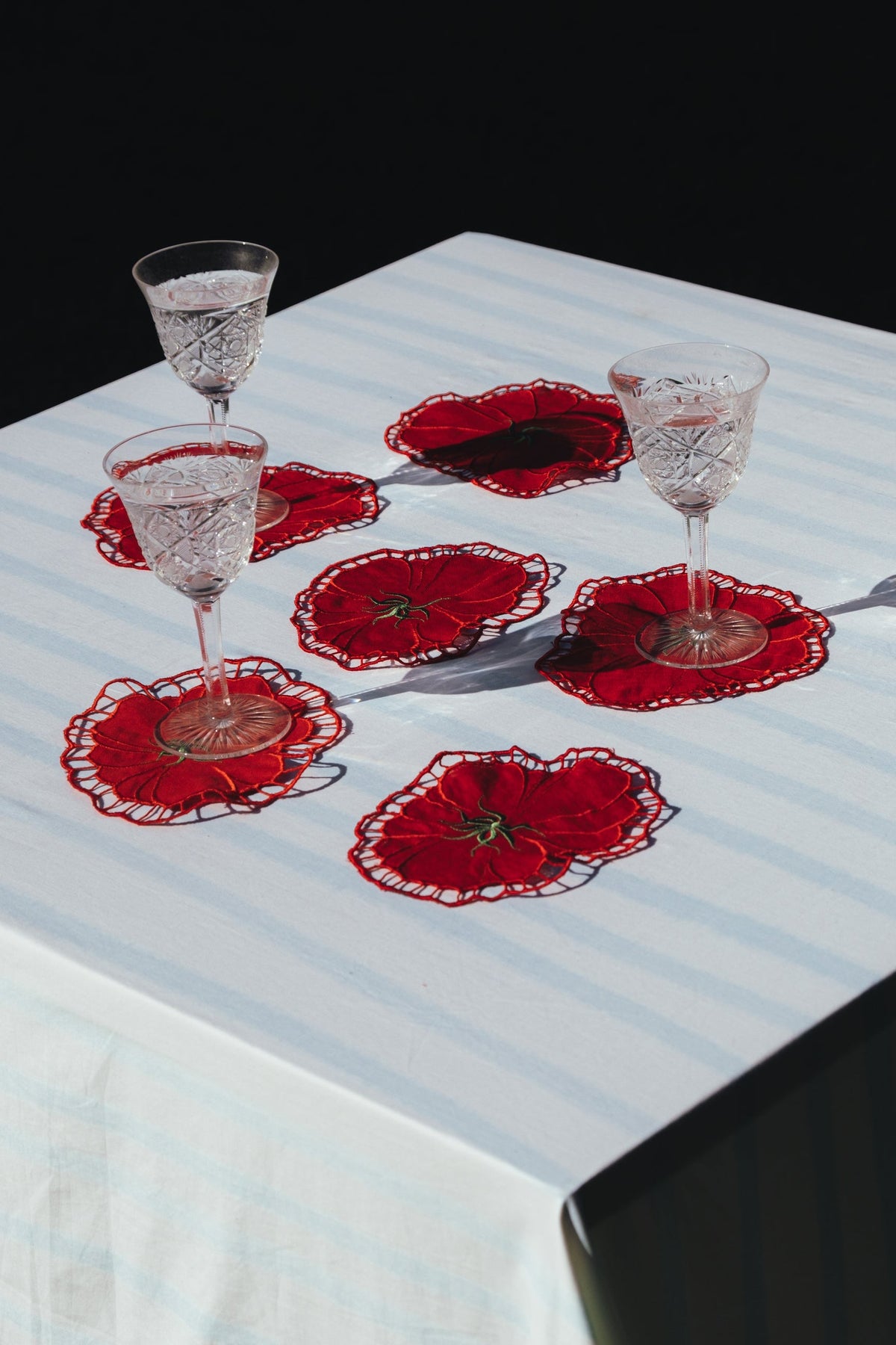 White Blue Stripes Table Linen