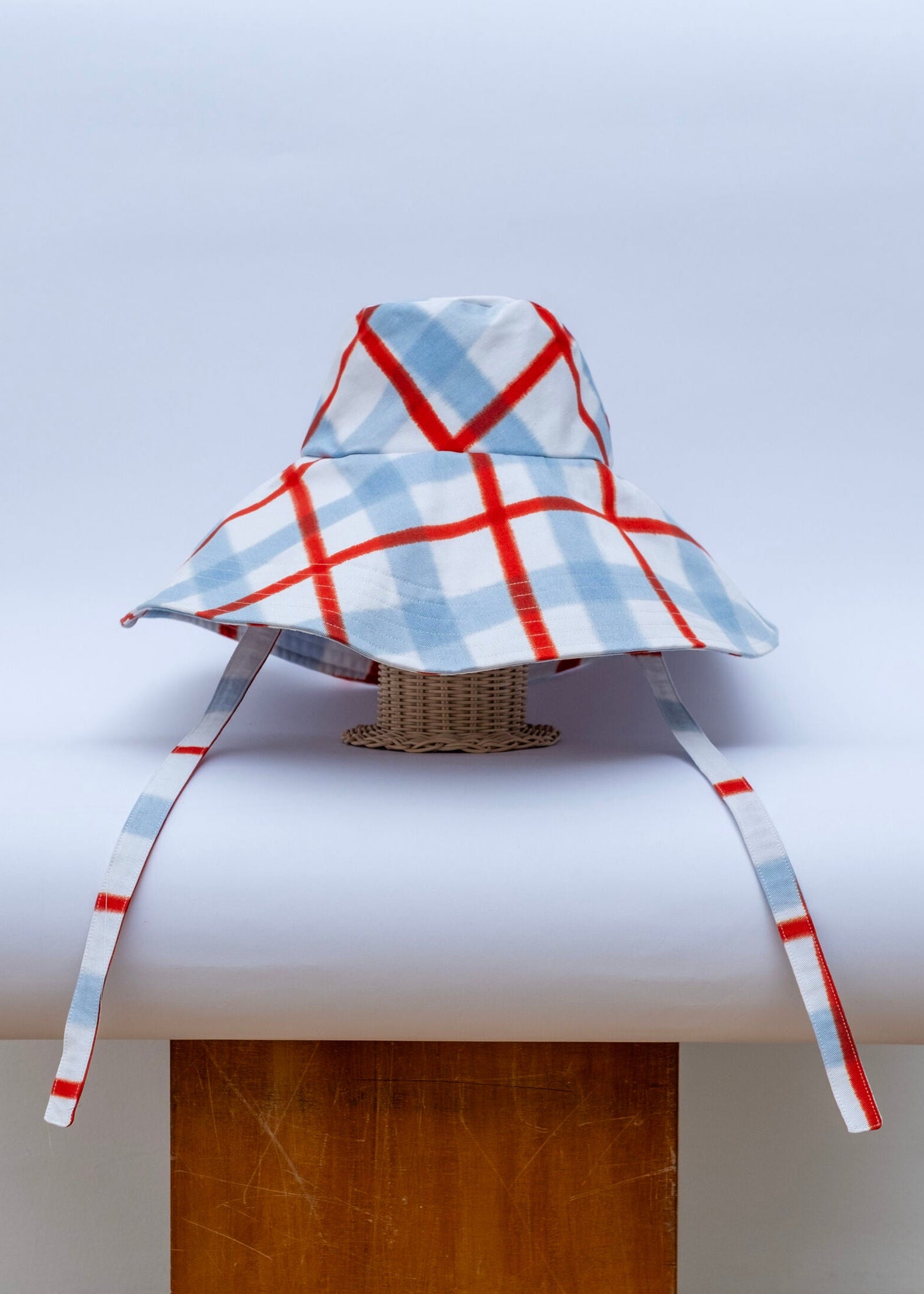 Checkered Bucket Hat Sky Blue & Red