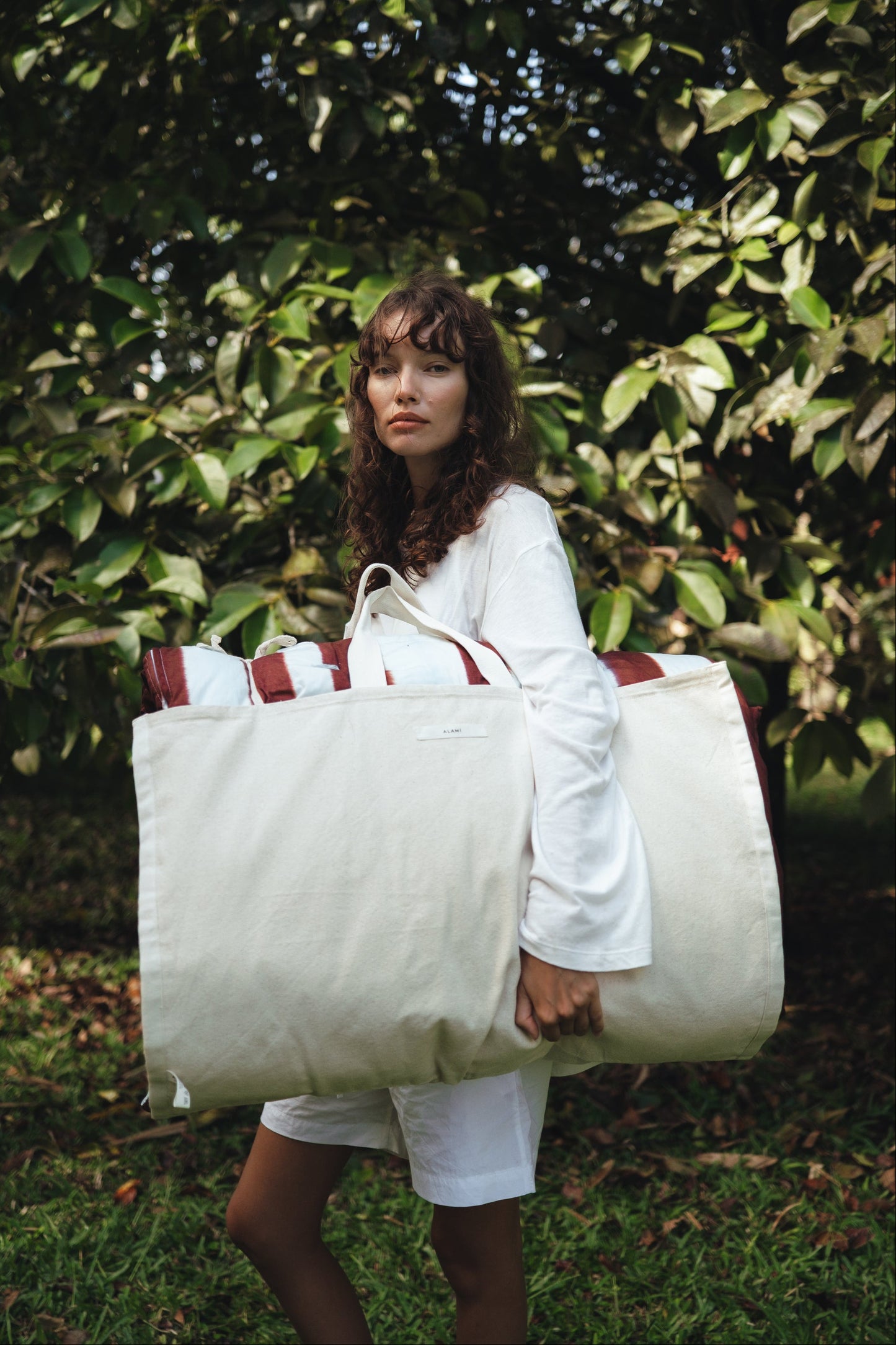 Striped Mattress and Pillow Cover Set Blue Brown