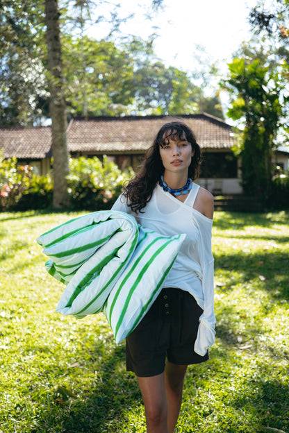 Striped Mattress and Pillow Cover Set Blue Green