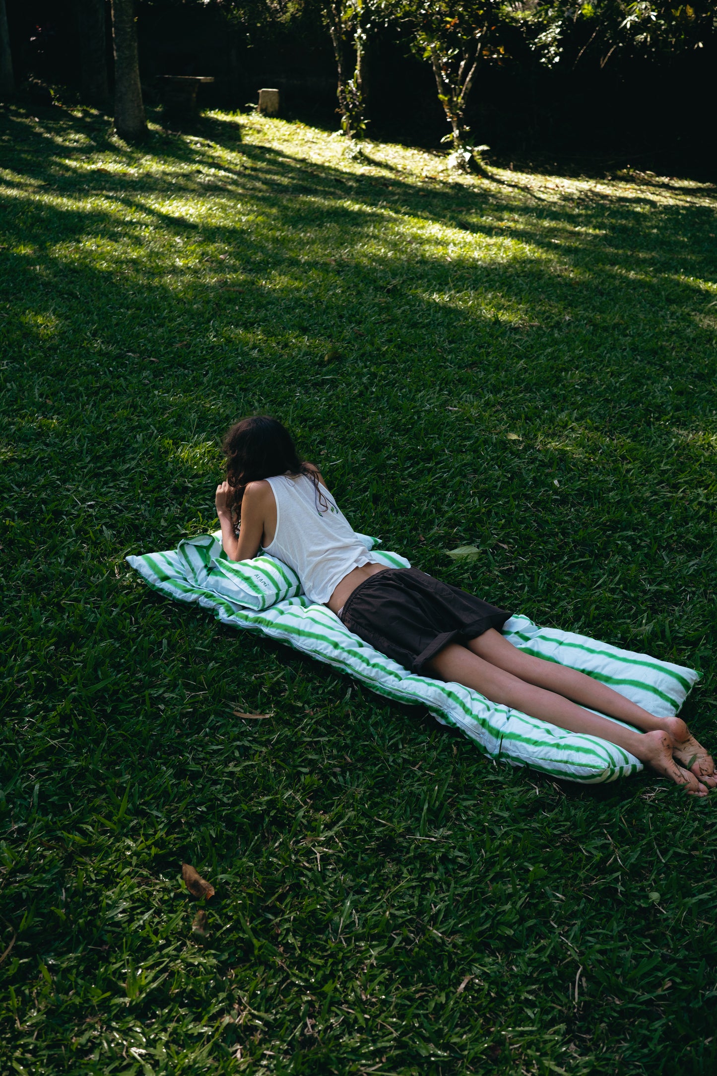 Striped Mattress and Pillow Cover Set Blue Green