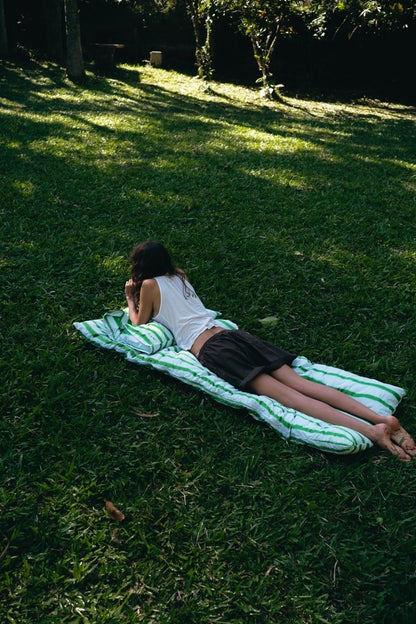 Striped Mattress and Pillow Cover Set Blue Green