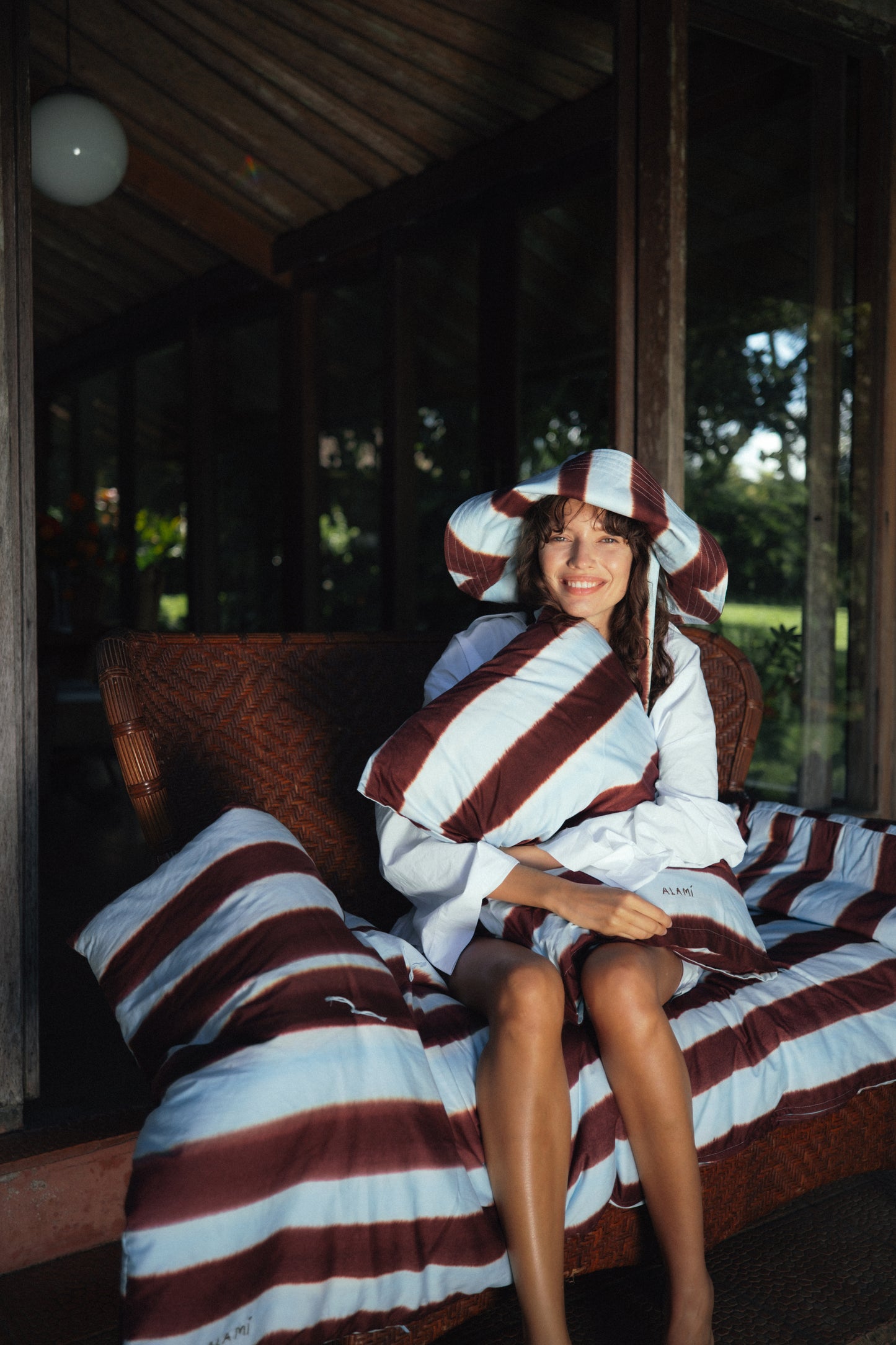 Striped Mattress and Pillow Cover Set Blue Brown