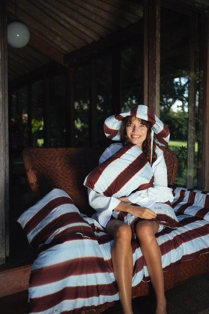 Striped Mattress and Pillow Cover Set Blue Brown