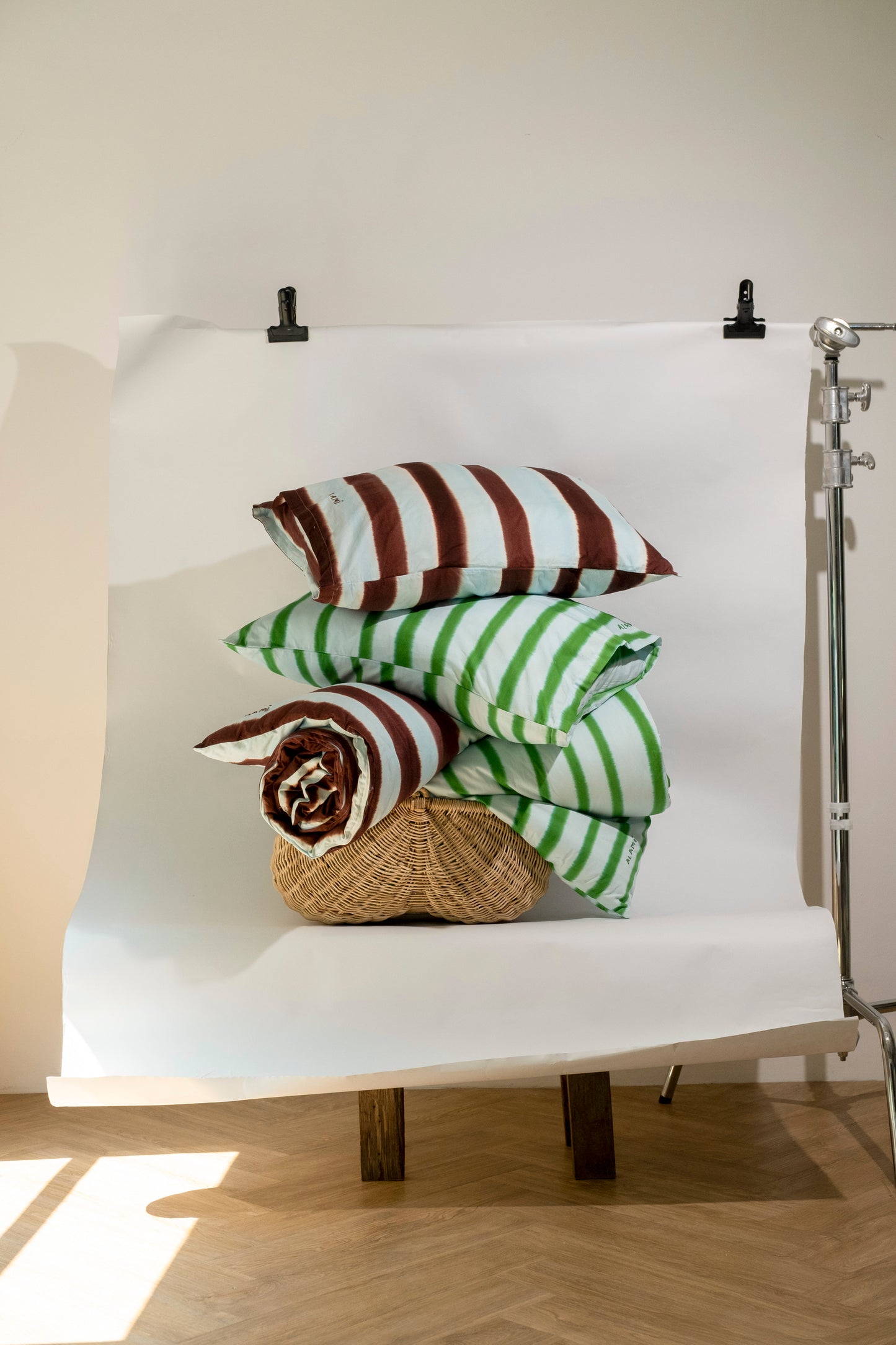 Striped Mattress and Pillow Cover Set Blue Brown