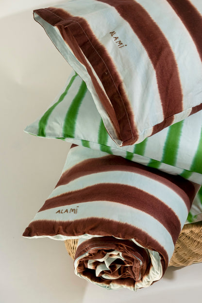 Striped Mattress and Pillow Cover Set Blue Brown