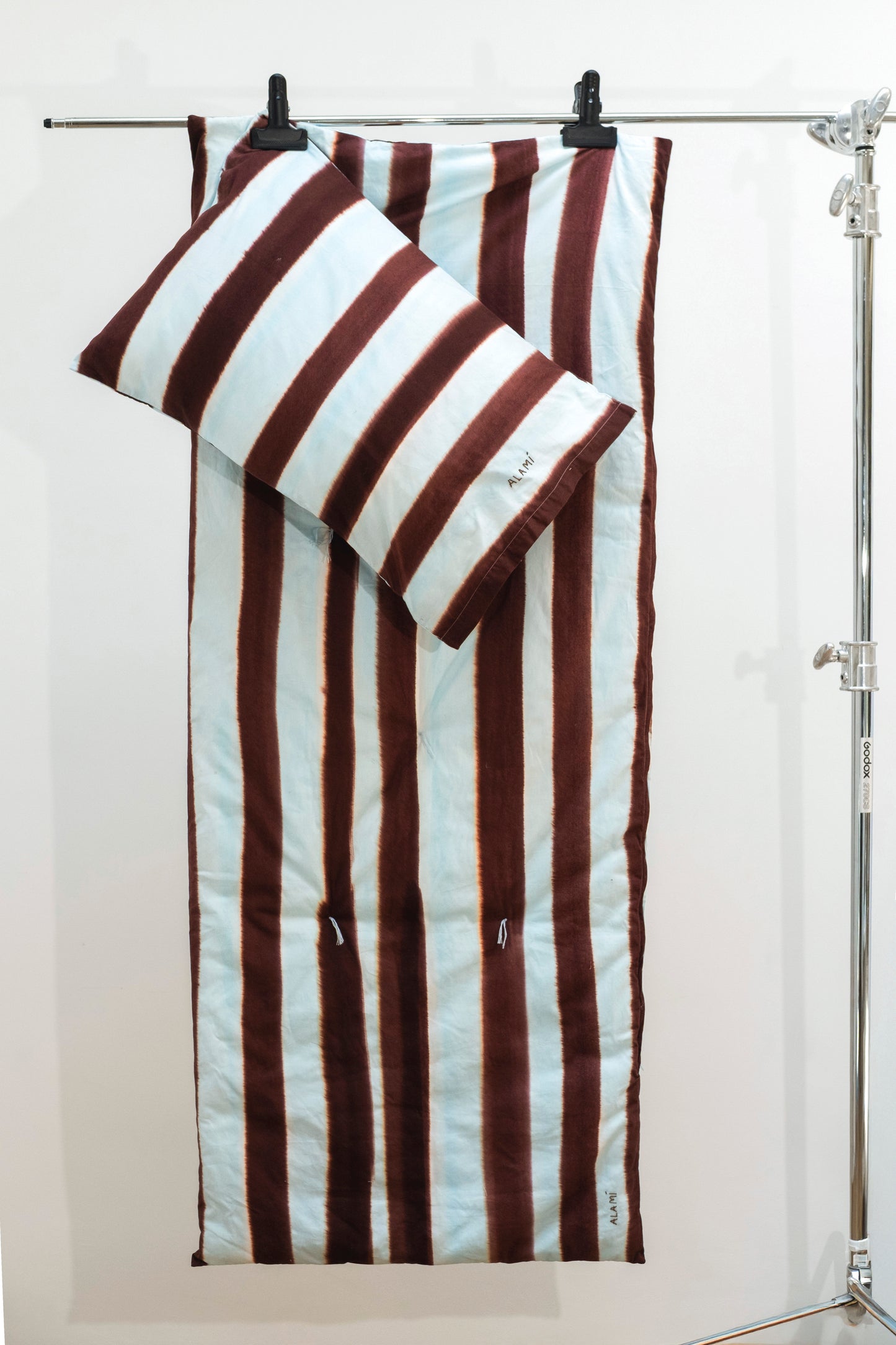 Striped Mattress and Pillow Cover Set Blue Brown