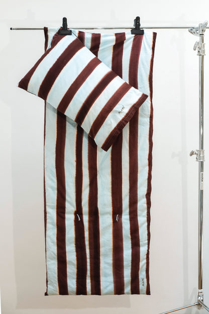 Striped Mattress and Pillow Cover Set Blue Brown