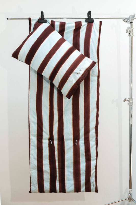 Striped Mattress and Pillow Cover Set Blue Brown