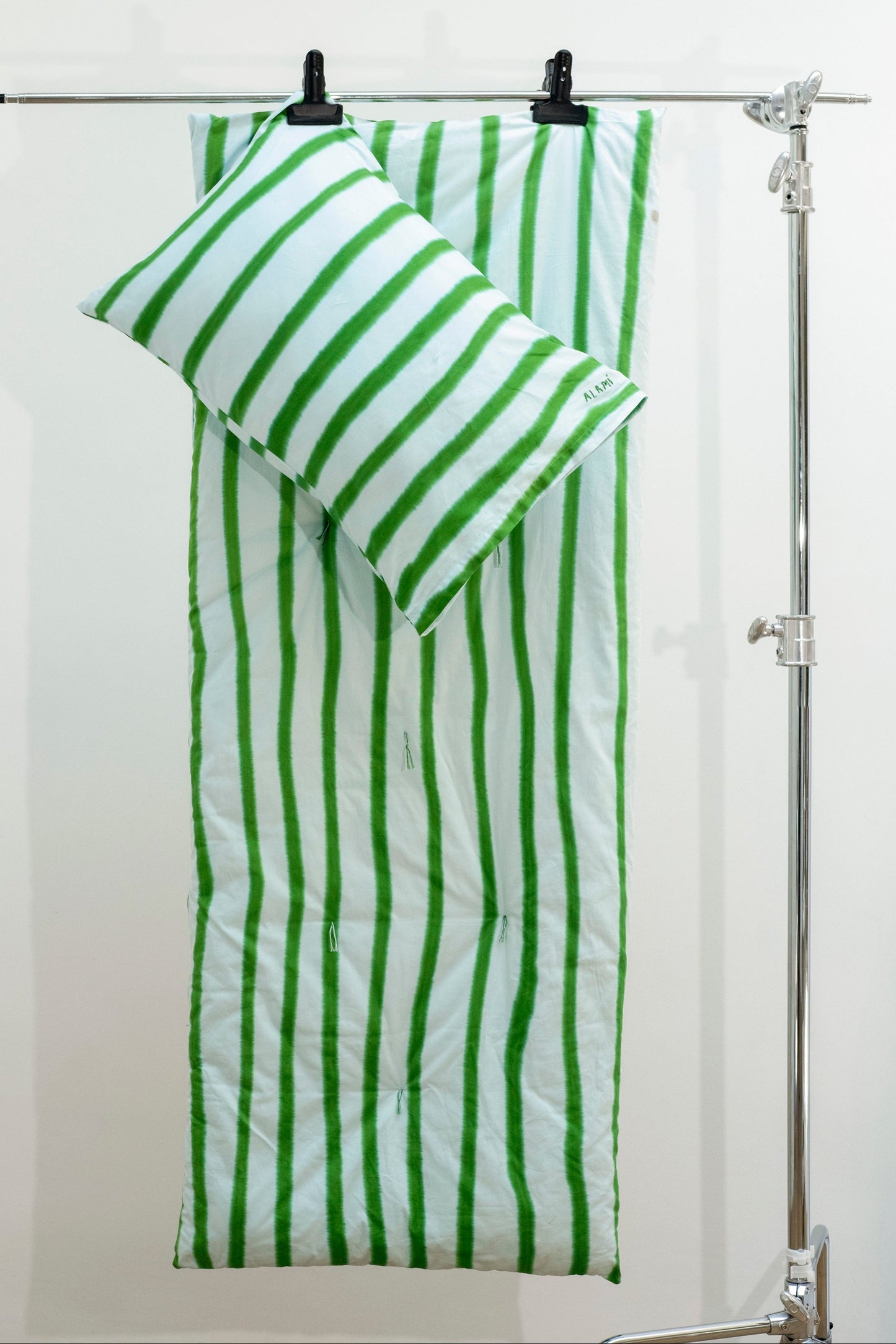 Striped Mattress and Pillow Cover Set Blue Green