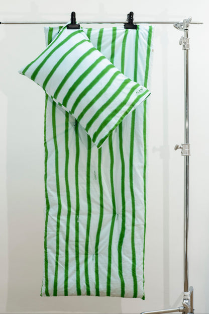 Striped Mattress and Pillow Cover Set Blue Green