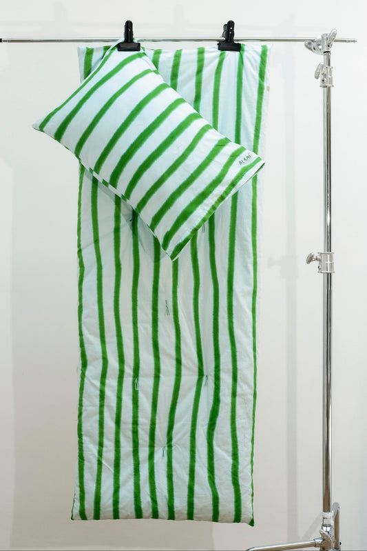 Striped Mattress and Pillow Cover Set Blue Green