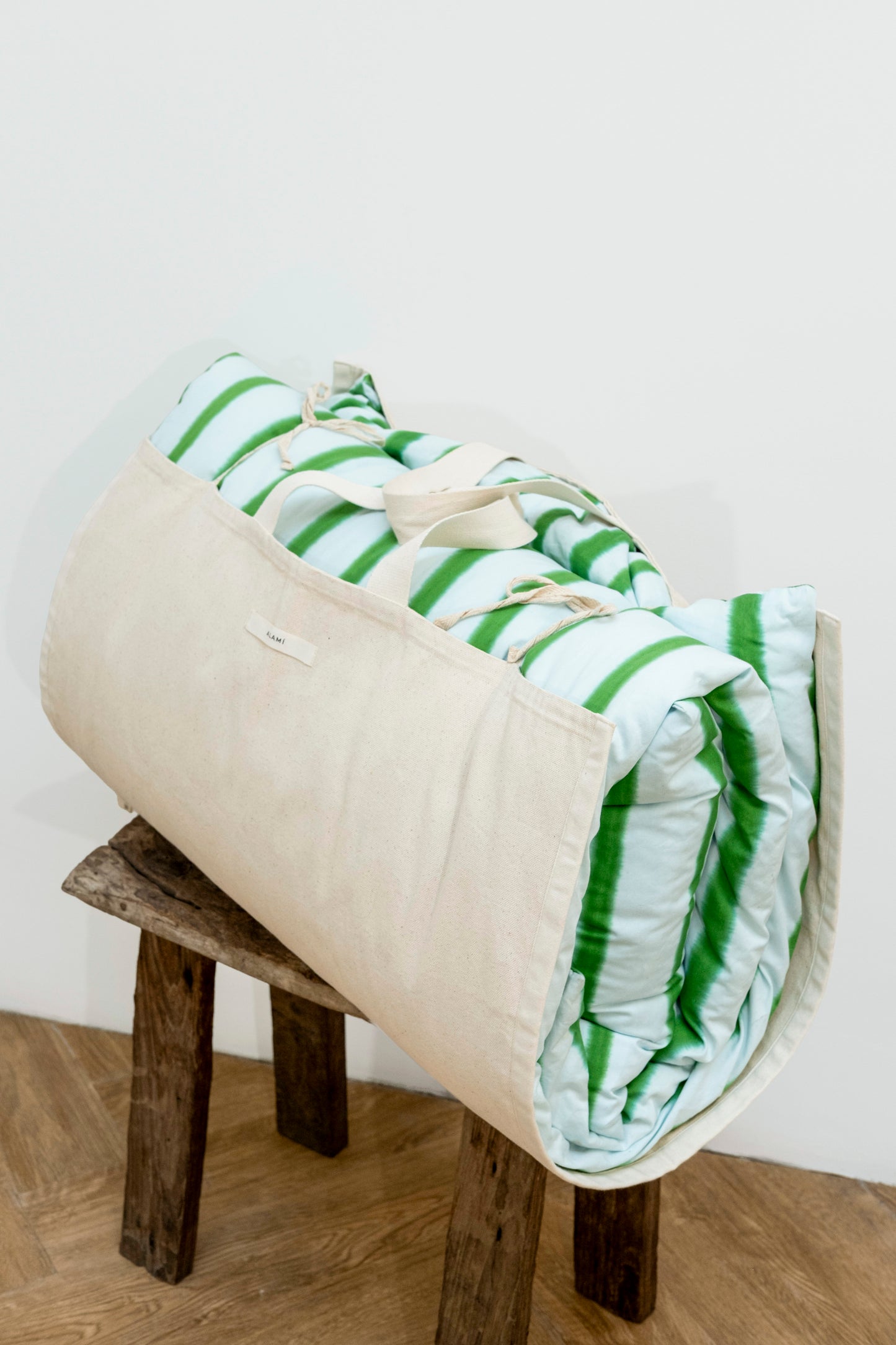 Striped Mattress and Pillow Cover Set Blue Green