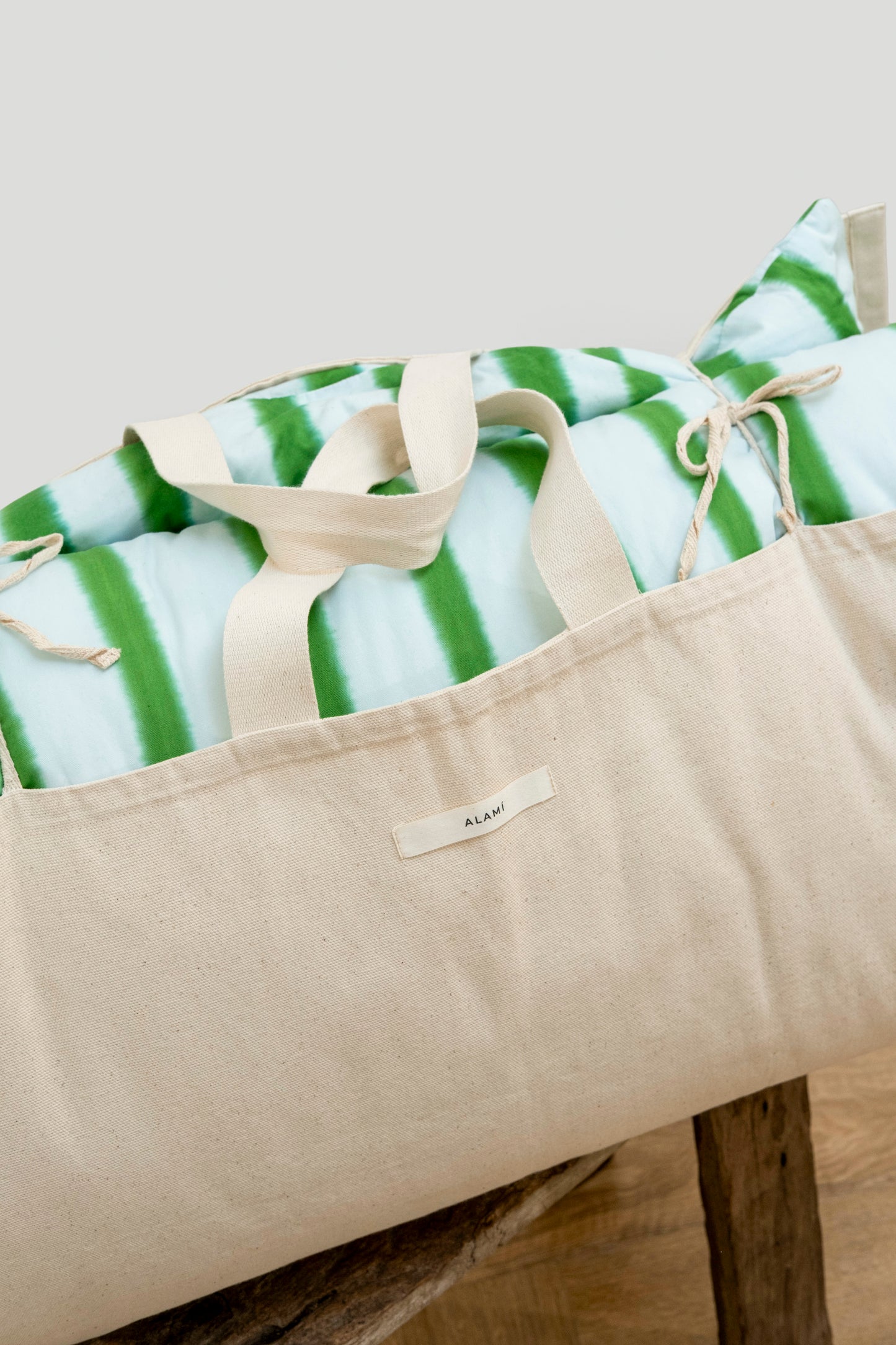 Striped Mattress and Pillow Cover Set Blue Green