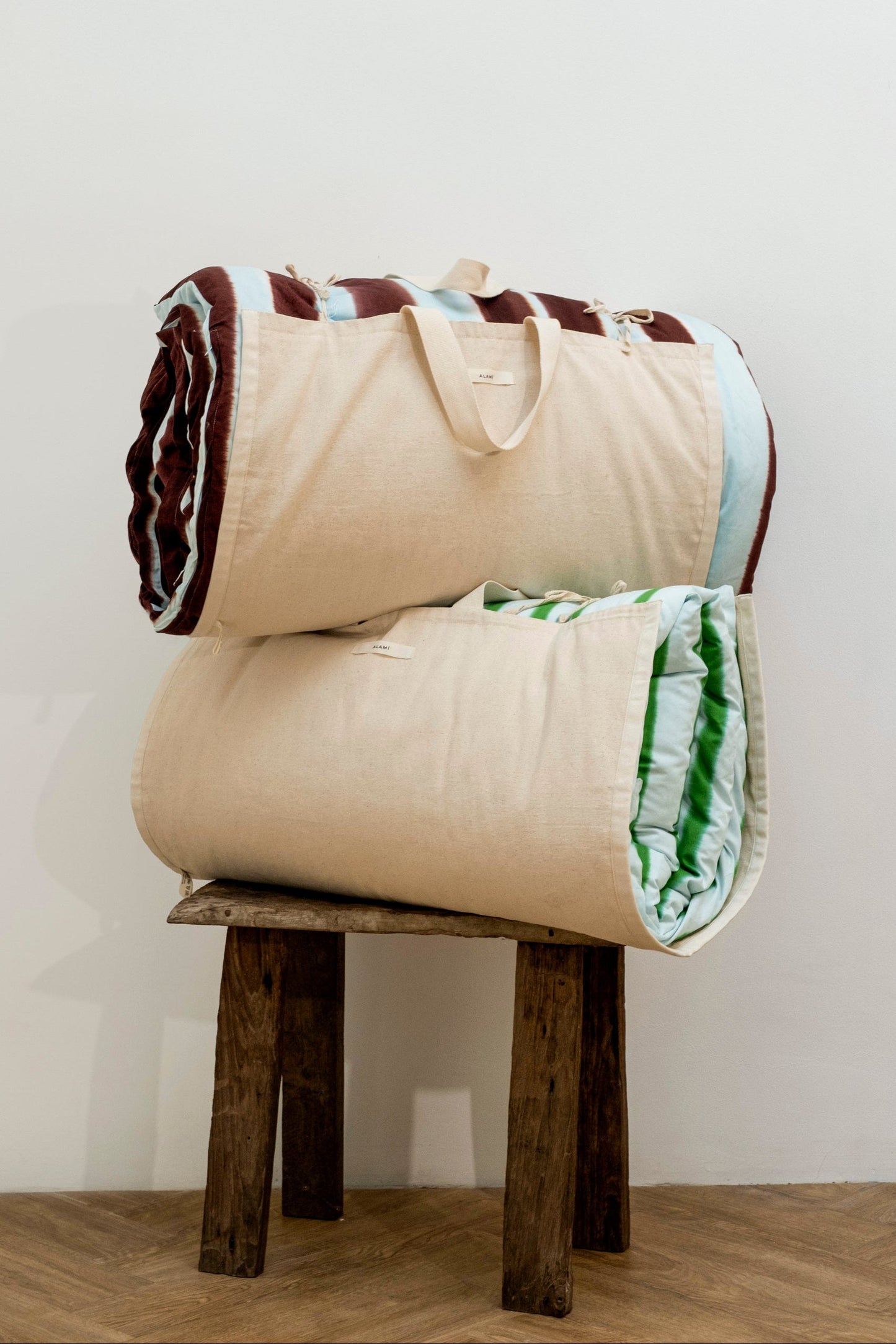 Striped Mattress and Pillow Cover Set Blue Brown