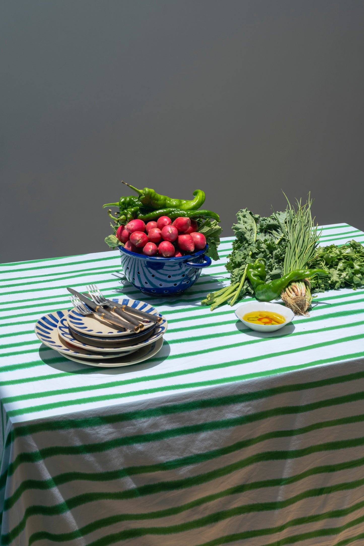 Blue Green Stripes Table Linen