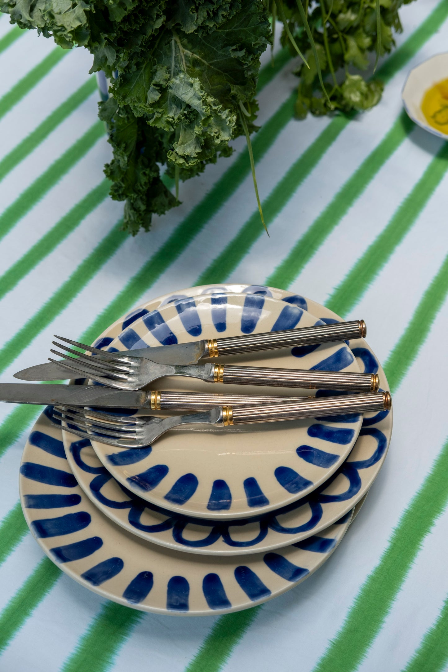 Blue Green Stripes Table Linen