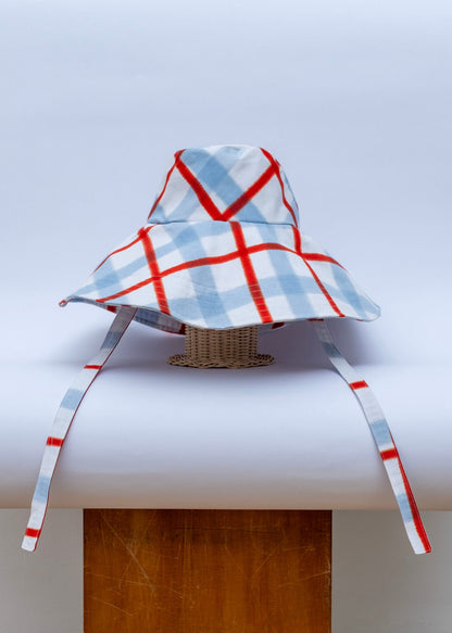 Checkered Bucket Hat Sky Blue & Red