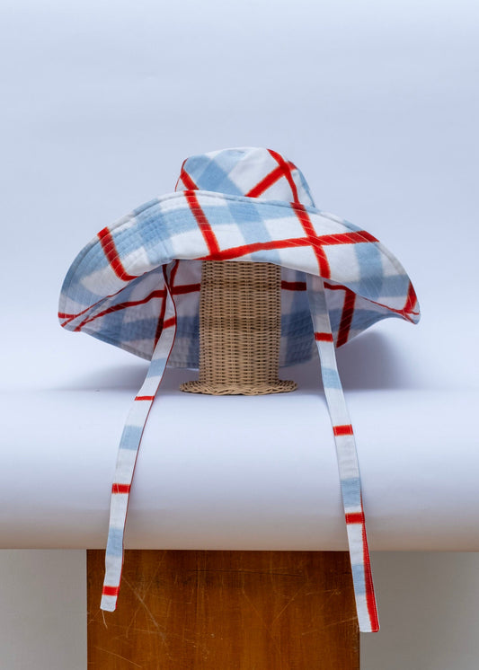 Checkered Bucket Hat Sky Blue & Red
