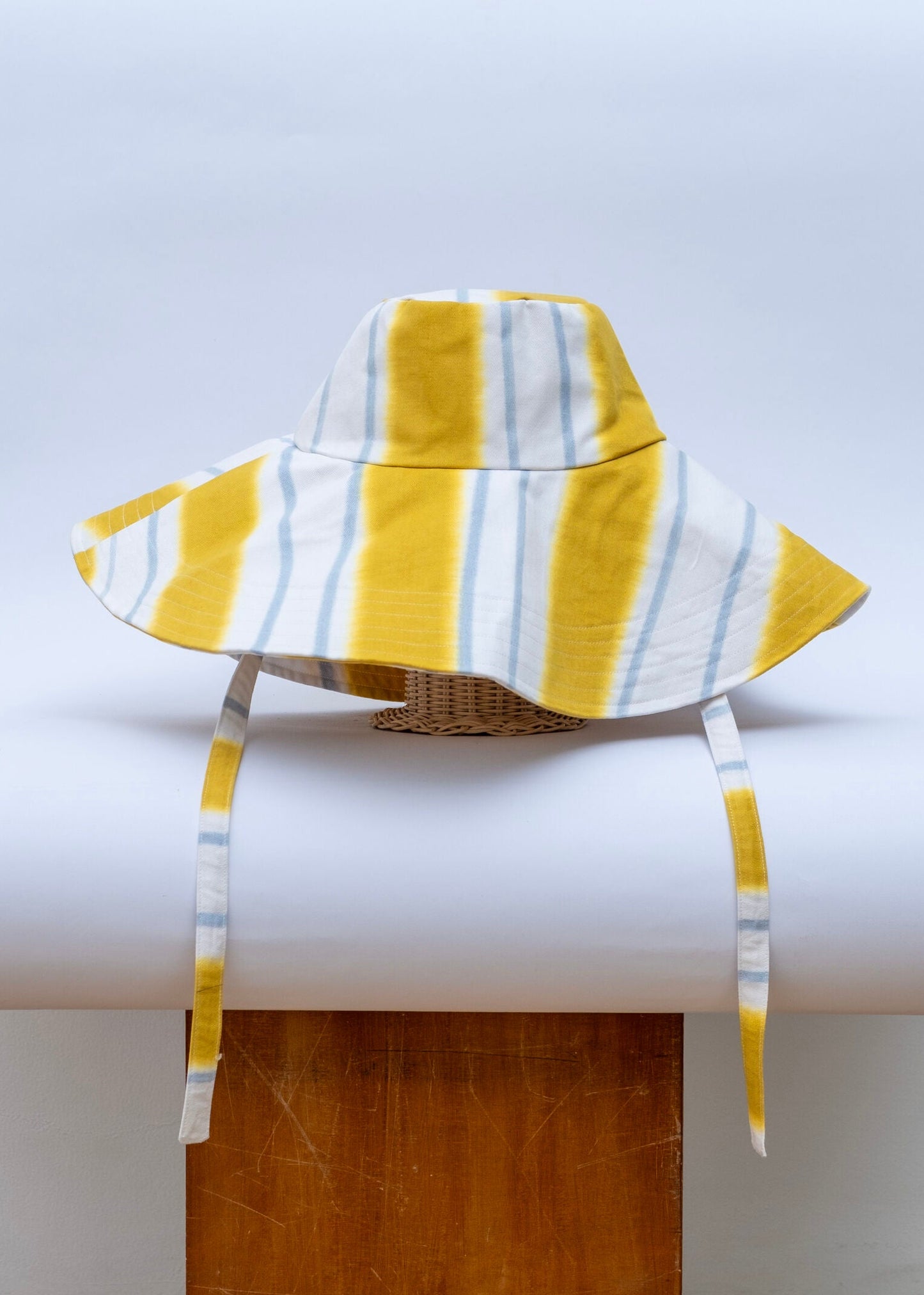 Striped Bucket Hat Mustard Sky Blue