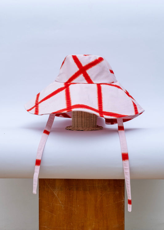 Checkered Bucket Hat Pink Hot Red